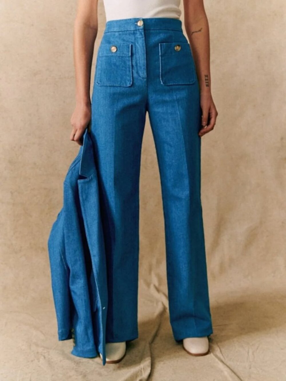 Sézane Dan Trousers in Cyan/Baby Blue Size 42/US 10